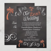 Koraal karton-kartonnen strand bruiloft kaart (Voorkant / Achterkant)