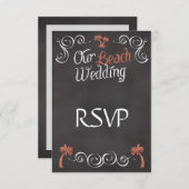 Koraal karton-kartonnen strand bruiloft RSVP kaartje (Voorkant / Achterkant)