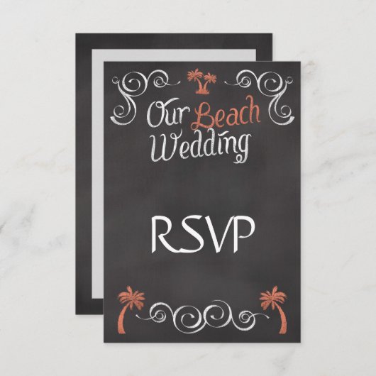 Koraal karton-kartonnen strand bruiloft RSVP kaartje (Voorkant / Achterkant)