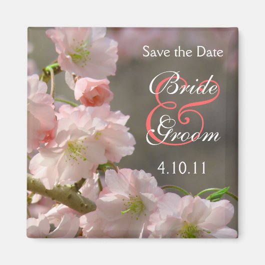 Koraal Kersenbloesem Save-the-Date Magneet (Voorkant)