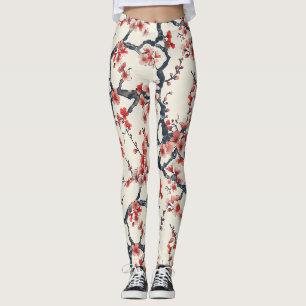 Koraal Kersenbloesemtakken Ivoor Aziatisch Bloemmo Leggings