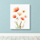 Koraal Klaprozen Aquarel Bloemenprint Canvas Afdruk (Insitu (Houten vloer))