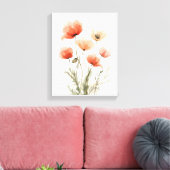 Koraal Klaprozen Aquarel Bloemenprint Canvas Afdruk (Insitu (Woonkamer))