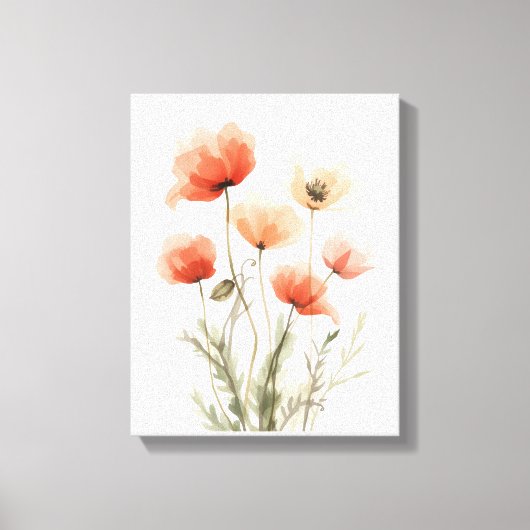 Koraal Klaprozen Aquarel Bloemenprint Canvas Afdruk (Voorkant)