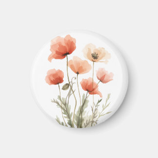 Koraal Klaprozen Aquarel Bloemenprint Magneet