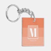Koraal Kleur Blokken Aangepaste Monogram Naam Sleutelhanger (Voorkant Links)