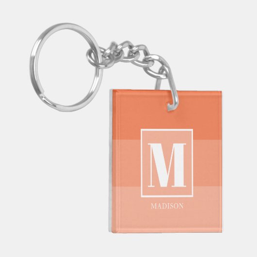 Koraal Kleur Blokken Aangepaste Monogram Naam Sleutelhanger (Voorkant Links)