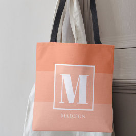 Koraal Kleur Blokken Aangepaste Monogram Naam Tote Bag