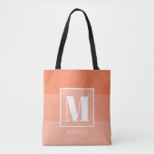 Koraal Kleur Blokken Aangepaste Monogram Naam Tote Bag (Voorkant)