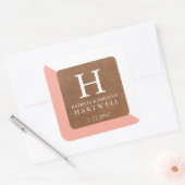 Koraal Kleur Split Faux Lederen Patch Bruiloft Vierkante Sticker (Envelop)