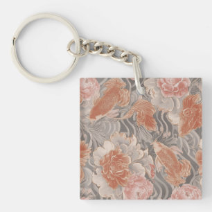Koraal Koi Chinoiserie Bloempatroon Sleutelhanger