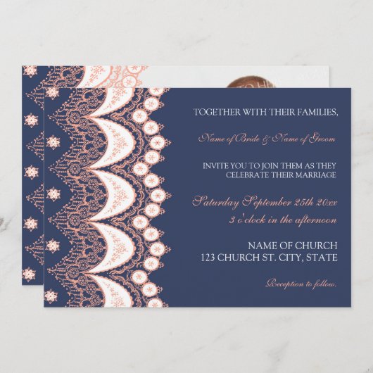 Koraal Lace Pattern Foto Weddenschap Kaarten (Voorkant / Achterkant)