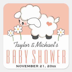 Koraal Lamb Baby shower Vierkante Sticker