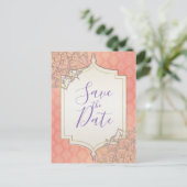 Koraal Lavendel Goud Marokkaanse Glam Reddingsdatu Aankondigingskaart (Staand voorkant)