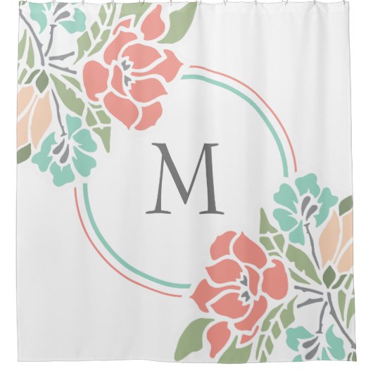 Koraal & Lichtgroen Moderne Bloemen Douchegordijn (Voorkant)