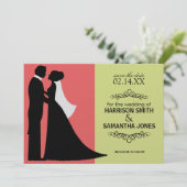 Koraal & Lichtgroene Save the Date Aankondigingen (Staand voorkant)