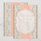 Koraal Linen Burlap Lace Bridal Shower Invitaties Kaart (Voorkant / Achterkant)