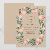 Koraal Loof Beige Eucalyptus Bruiloft Kaart (Voorkant / Achterkant)