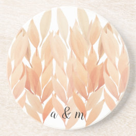 Koraal Loofwerk Aquarel Monogram Zandsteen Onderzetter