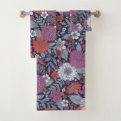 Koraal, magenta en blauwzink, Floral Bad Handdoek (Insitu)