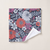 Koraal, magenta en blauwzink, Floral Bad Handdoek (Wasdoekje)