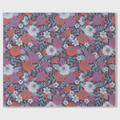 Koraal, magenta en blauwzink, Floral Cadeaupapier (Vlak)