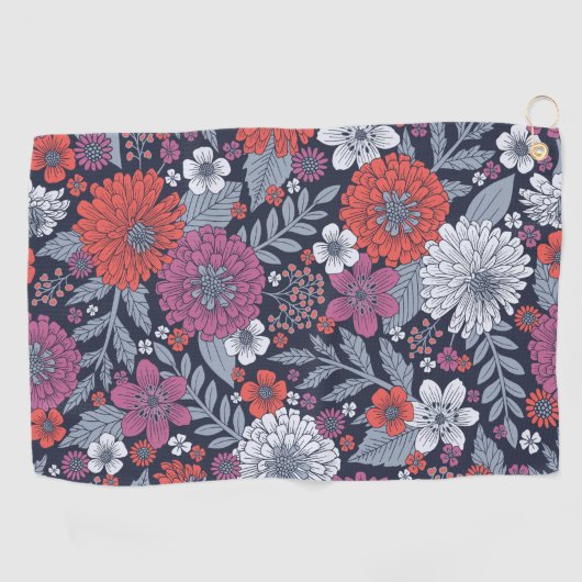 Koraal, magenta en blauwzink, Floral Golfhanddoek (Horizontaal)