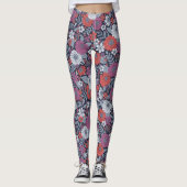 Koraal, magenta en blauwzink, Floral Leggings (Voorkant)