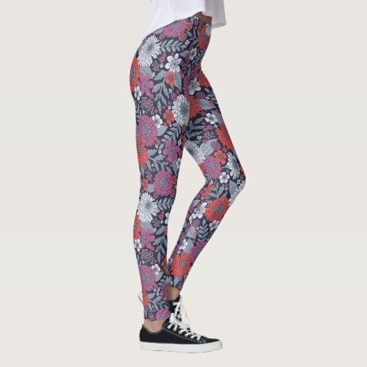 Koraal, magenta en blauwzink, Floral Leggings (Rechts)