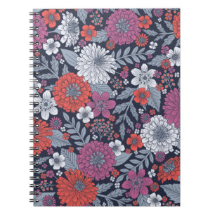 Koraal, magenta en blauwzink, Floral Notitieboek