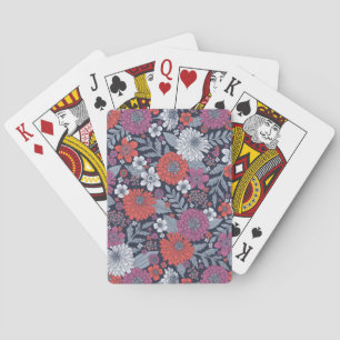 Koraal, magenta en blauwzink, Floral Pokerkaarten