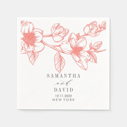 Koraal Magnolia Bloemen Bruiloft bloemstuk geperso Servet (Voorkant)