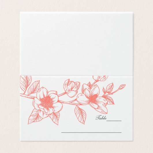 Koraal Magnolia Bloemen Bruiloft Visitekaartje (Buitenkant ongevouwen)