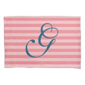 Koraal marine blauw gestreept monogram letter kuss kussensloop (Voorkant)