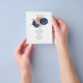Koraal, Marine en Zilver Bloemen Bruiloft Uitnodig Flyer (Hand)