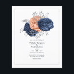 Koraal, Marine en Zilver Bloemen Bruiloft Uitnodig Flyer<br><div class="desc">Koraal - rustieke perzik- en marineblauw waterverf bloemenbruiloft uitnodiging met faux folie zilveren gebladerte ontworpen om snel en gemakkelijk te worden aangepast aan uw evenementspecifieke kenmerken. Ideaal voor elk thema of tuin bruiloft. Enveloppen zijn niet inbegrepen. Voor dikkere uitnodigingen met enveloppen en bijpassende producten over hetzelfde thema, zie het collectie...</div>