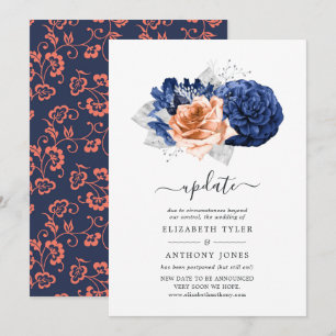 Koraal, marineblauw en zilveren bloemen bruiloft u kaart