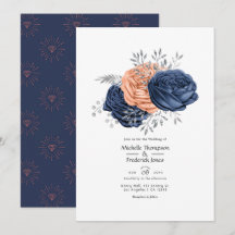 Koraal, marineblauw en zilveren bloemhuwelijk