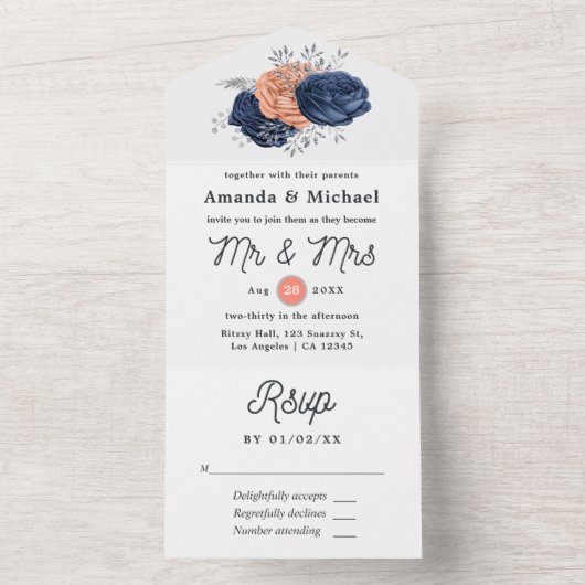 Koraal, marineslag en zilver all in one uitnodiging (Binnen)