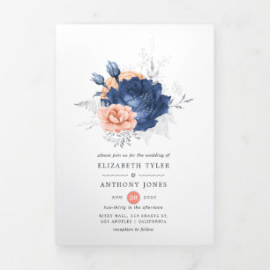 Koraal, marineslag en zilver drieluik uitnodiging