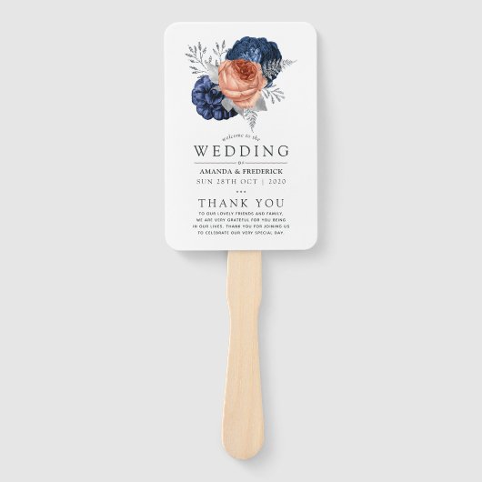 Koraal, marineslag en zilver handwaaier (Voorkant)