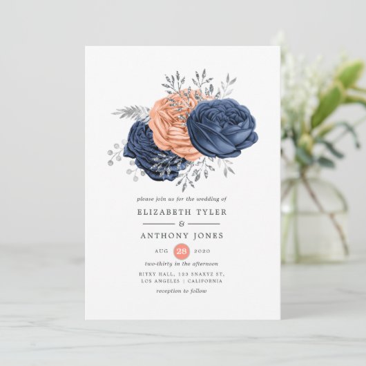 Koraal, marineslag en zilver kaart (Staand voorkant)