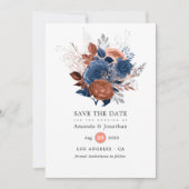 Koraal, marineslag en zilver save the date (Voorkant)