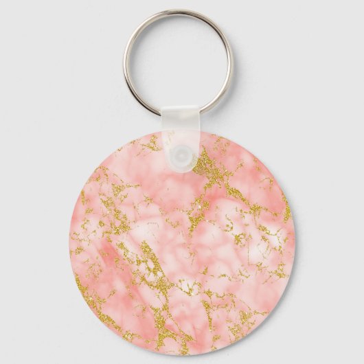 Koraal Marmer Goud Glitter Elegant Goud Monogram Sleutelhanger (Achterkant)