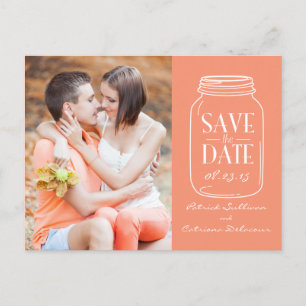 Koraal Mason Jar Foto Save the Date Briefkaart