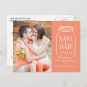 Koraal Mason Jar Foto Save the Date Briefkaart (Voorkant / Achterkant)