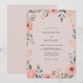 Koraal Mauve Wilde Bloemen Bruiloft Kaart (Voorkant / Achterkant)