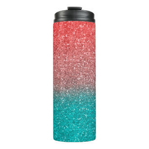 Koraal Meloen Oranje Turkoois Aqua Groen Glitter Thermosbeker