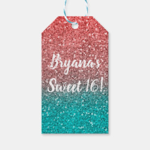 Koraal Meloen Oranje Turkoois Aqua Groen Glitteren Cadeaulabel