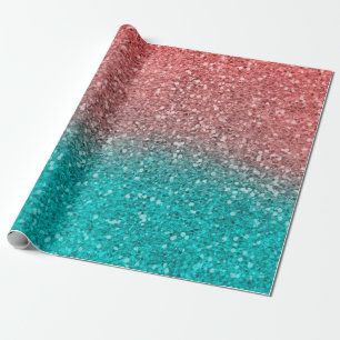 Koraal Meloen Oranje Turquoise Aqua Groen Glittere Cadeaupapier